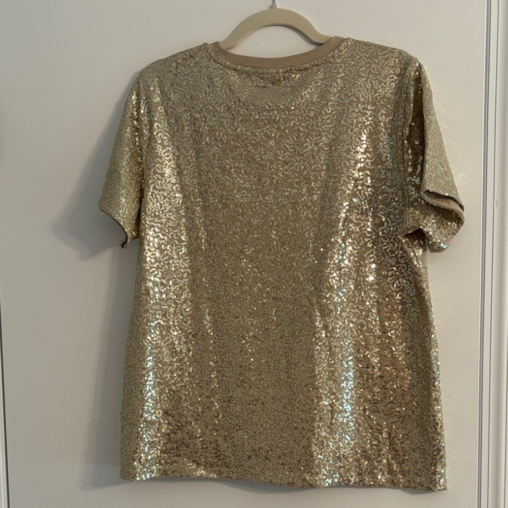 DKNY Short Sleeve Gold Sequin Top size L - Picture 7 of 8